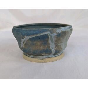 Studio pottery Small bowl signed Blue Matte Glaze Handmade Artisan 3" Tall
